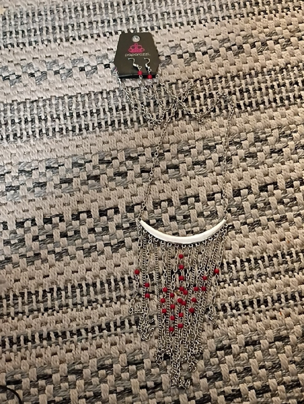 paparazzi Silver Fringe Necklace with Red Beads